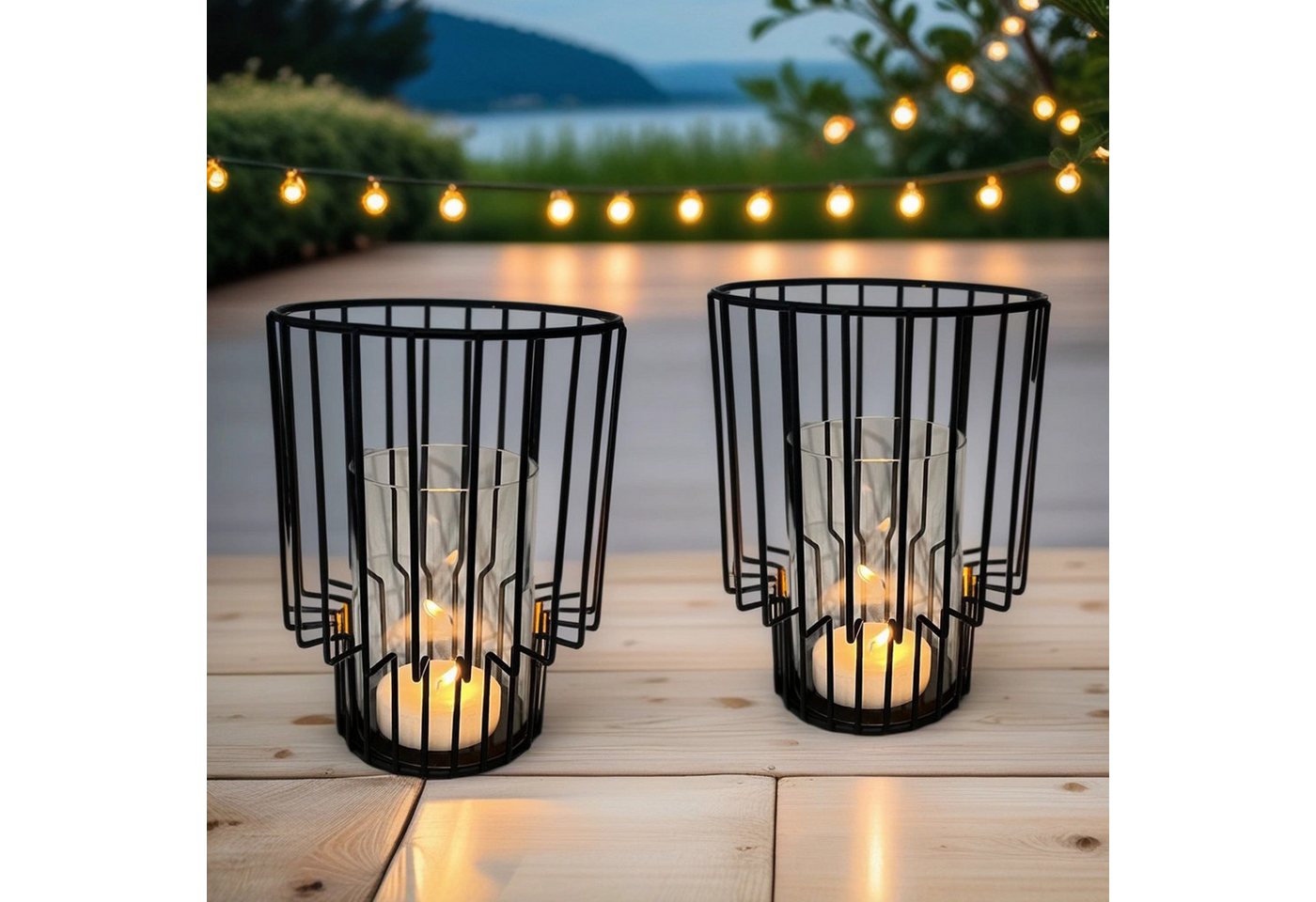 Marrakesch Orient & Mediterran Interior Teelichthalter 2er Set Windlicht Gartenwindlicht Modern Beek (2 St), Windlichtglas, Glaseinsatz von Marrakesch Orient & Mediterran Interior