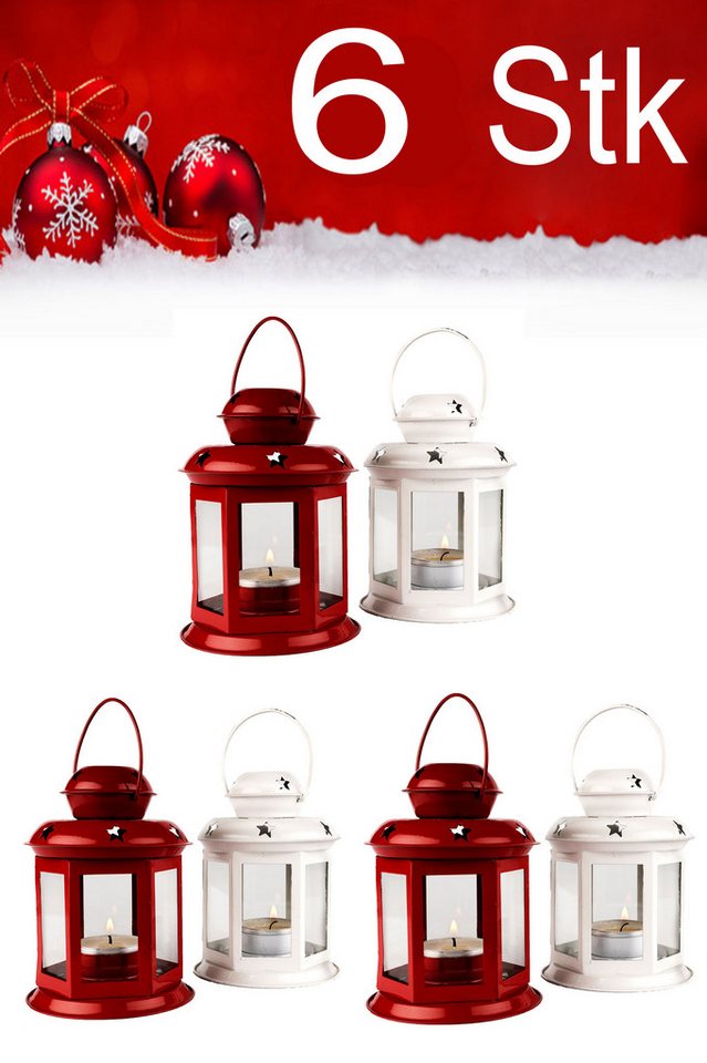 Marrakesch Orient & Mediterran Interior Teelichthalter Weihnachtslaterne Windlicht Laterne Kerzenhalter 6er Set - Rot & Weiß, Handarbeit Marrakesch Orient & Mediterran Interior Teelichthalter Weihnachtslaterne Windlicht Laterne Kerzenhalter 6er Set - Rot & Weiß, Handarbeit von Marrakesch Orient & Mediterran Interior