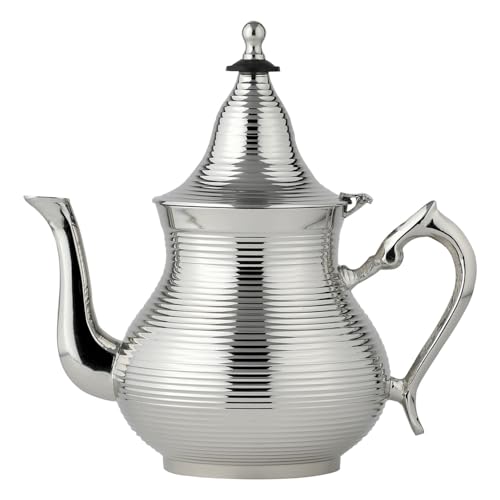 Marrakesch Orinetalische Deko Teekanne Teekocher mit Siebeinsatz 750ml | Teekannen Nadima silber 21cm groß für Marokkanische Minztee | Teebehälter als Ramadan Iftar Deko im Wohnzimmer oder Küche von Marrakesch Orient & Mediterran Interior