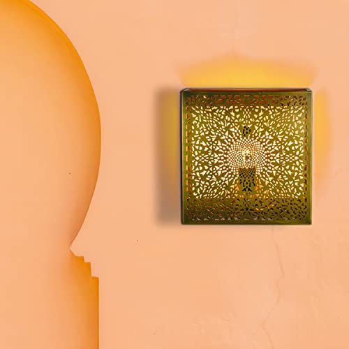 Marrakesch Orientalische Lampe Wandleuchte aus Metall Wandlampe Leuchte Yakin Gold Antik 27cm als Wanddeko (Gold Antik, 1 Stück) von Marrakesch Orient & Mediterran Interior