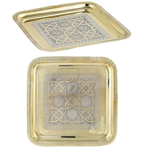 Marrakesch Orientalische Ramadan Deko Tablett Serviertablett eckig aus Messing 27 cm | Kerzentablett Nacera Gold als Tischdeko für Küche & Wohnzimmer | Aesthetic Frühstückstablett für Schlafzimmer von Marrakesch Orient & Mediterran Interior