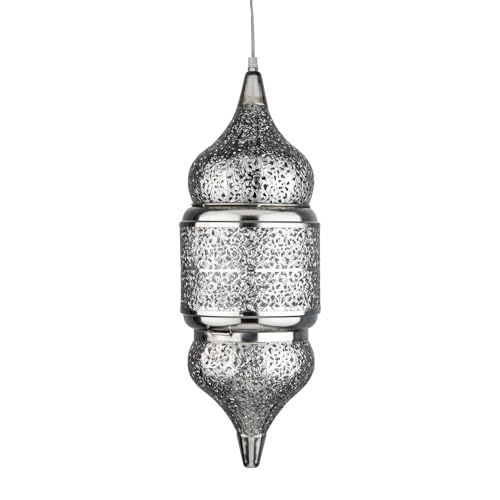 Marrakesch Pendelleuchte Hängelampe 56cm groß Lampenschirm aus Metall | Lampe Leuchte Wohnzimmerlampe Imano Silber als aesthetic Deko im Wohnzimmer | Esszimmerlampe über den Esstisch im Esszimmer von Marrakesch Orient & Mediterran Interior