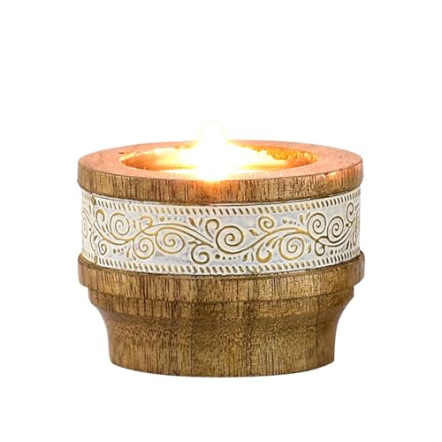 Marrakesch Set Boho Deko Teelichthalter Kerzenständer aus Holz und Metall 7,5cm groß Hannan | Vintage Orientalische Kerzenhalter als Wohnzimmer Tischdeko oder Schlafzimmer Zimmer Frühlingsdeko von Marrakesch Orient & Mediterran Interior