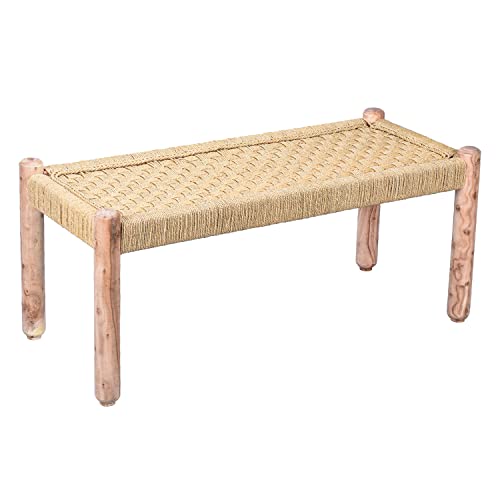 Marrakesch Sitzbank Bank aus Holz und Jute Josue 90 cm 2-Sitzer | Ideal im Garten Terrasse und Balkon von Marrakesch Orient & Mediterran Interior