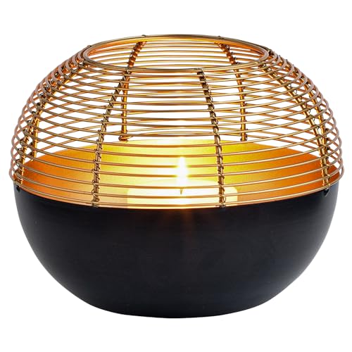 Marrakesch Skandinavische Deko Teelichthalter Dolsi Schwarz Gold rund aus Metall | Windlicht als Frühling Wohnzimmer Tisch Deko | Exquisite Kerzenständer für Teelichter als Dekoration von Marrakesch Orient & Mediterran Interior