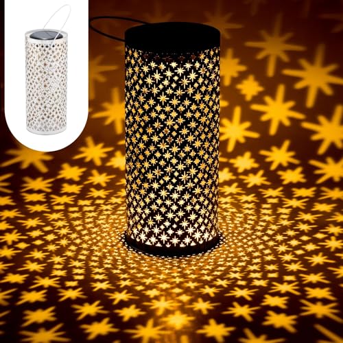 Marrakesch Solarlaternen Solarlampen für außen mit Henkel aus Metall 30cm Groß | Boho Deko Outdoor Solar LED Laterne Wetterfest Joran Weiss IP65 Wasserdicht als Gartendeko im Garten von Marrakesch Orient & Mediterran Interior