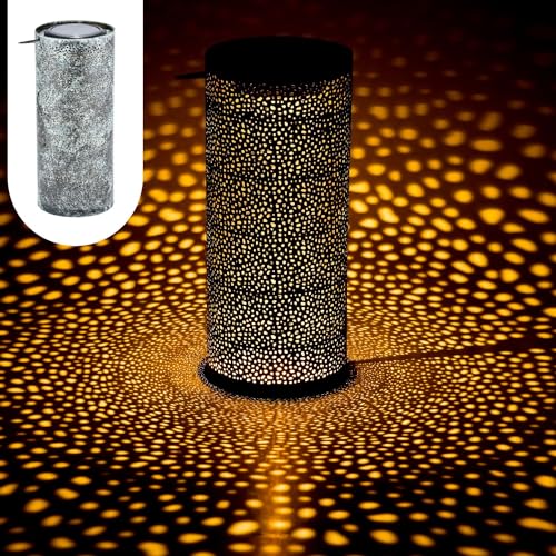 Marrakesch Solarlaternen Solarlampen für außen mit Henkel aus Metall 30cm Groß | Vintage Deko Outdoor Solar LED Laterne Wetterfest Feroe Grün IP65 Wasserdicht als Gartendeko im Garten von Marrakesch Orient & Mediterran Interior