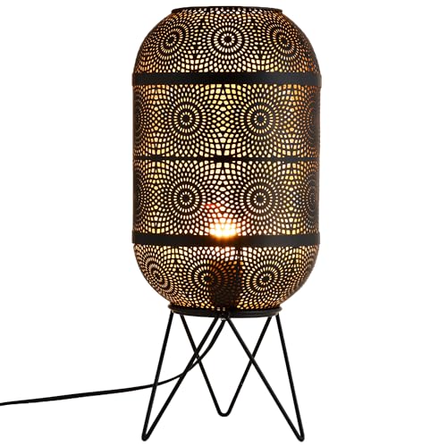 Marrakesch Tischlampe Nachttischlampe 45cm groß | Aesthetic Deko Lampe Stehlampe im Wohnzimmer Schlafzimmer oder Kinderzimmer | Moderne Tischleuchte Sankos aus Metall schwarz gold E27 Lampenfassung von Marrakesch Orient & Mediterran Interior