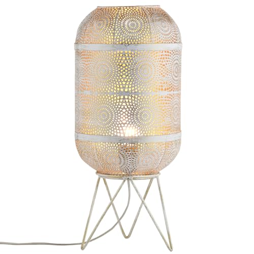 Marrakesch Tischlampe Nachttischlampe 45cm groß | Boho Deko Lampe Stehlampe im Wohnzimmer Schlafzimmer oder Kinderzimmer | Skandinavische Tischleuchte Sankos aus Metall weiß gold E27 Lampenfassung von Marrakesch Orient & Mediterran Interior