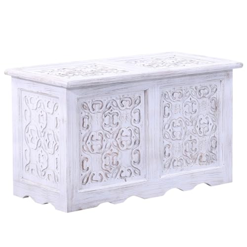Indische Landhaus Truhe Holztruhe Ceyda - White Wash 80cm von Marrakesch Orient & Mediterran Interior