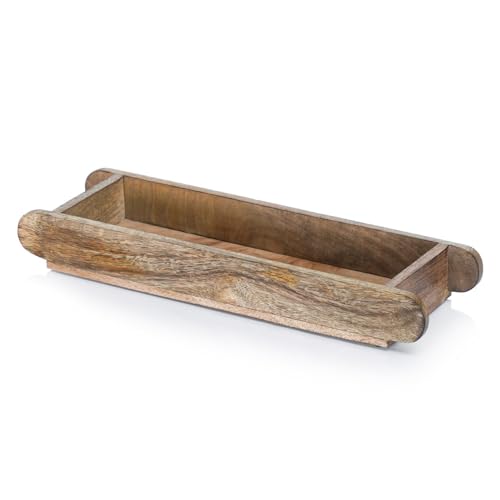 Marrakesch Vintage Tablett Serviertablett aus Holz 40 x 12 cm | Holztablett Ralio als Dekorative Tischdeko für Küche und Wohnzimmer | Vintage Frühstückstablett rechteckig für Schlafzimmer von Marrakesch Orient & Mediterran Interior