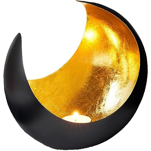 Marrakesch Windlicht aus Metall in schwarz Gold Moona 20cm Groß | Orientalische Ramadan Teelichthalter Gartenwindlicht als Tischdeko | Windlichter aus Metall als Moderne Hochzeit Dekoration von Marrakesch Orient & Mediterran Interior