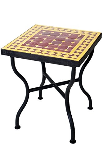 ORIGINAL Marokkanischer Mosaiktisch Gartentisch 40x40cm Groß eckig | Eckiger Mosaik Esstisch Mediterran | als Tisch für Balkon oder Garten | Marrakesch Bordeaux Gelb 40x40cm von Marrakesch Orient & Mediterran Interior