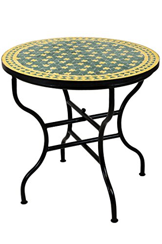 ORIGINAL Marokkanischer Mosaiktisch Gartentisch ø 80cm Groß rund klappbar | Runder klappbarer Mosaik Esstisch Mediterran | als Klapptisch für Balkon oder Garten | Estrella Grün Gelb 80cm von Marrakesch Orient & Mediterran Interior