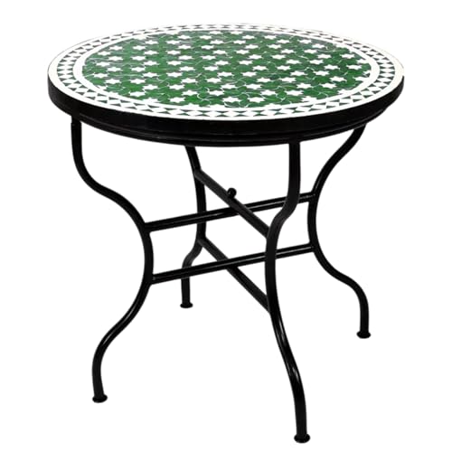 Marrakesch Orient & Mediterran Interior Marokkanischer Mosaiktisch Estrella Grün Weiss 80cm | Handarbeit von Marrakesch Orient & Mediterran Interior