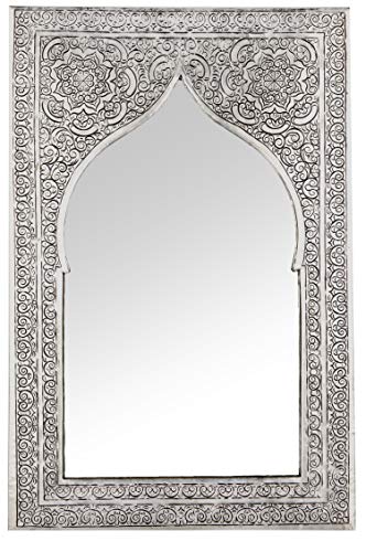 Orient Spiegel Wandspiegel Malika 40cm Silber Messing | Großer Marokkanischer Flurspiegel Messingrahmen orientalisch verziert | Orientalischer Vintage Badspiegel ohne Beleuchtung | Orientalische Deko von Marrakesch Orient & Mediterran Interior