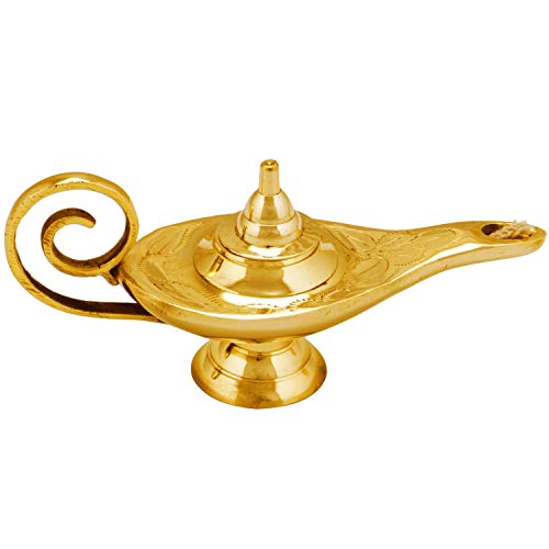 Orientalische Aladdin Wunderlampe Öllampe Jini 15cm klein Gold | Arabische Genie Lampe aus Messing massiv | Indische Deko Aladin Genielampe als Hochzeit Tischdeko oder Fensterdeko im Kinderzimmer von Marrakesch Orient & Mediterran Interior