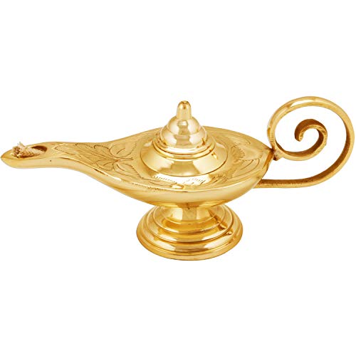Orientalische Aladdin Wunderlampe Öllampe Jini 19cm gross Gold | Arabische Genie Lampe aus Messing massiv | Indische Deko Aladin Genielampe als Hochzeit Tischdeko oder Fensterdeko im Kinderzimmer von Marrakesch Orient & Mediterran Interior