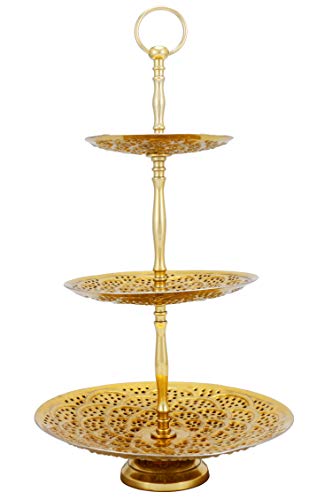 Orientalische Etagere 3 Etagen aus Metall Aghdas Gold 50cm Hoch | Etageren als Ständer für Obst Muffin Cupcake oder Kuchen | Marokkanische Dekoration auf dem gedeckten Tisch in Ihre Hochzeit von Marrakesch Orient & Mediterran Interior