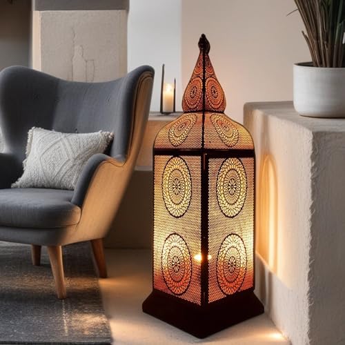 Orientalische Stehlampe Lampe Uhuru 75cm Schwarz E27 | Marokkanische Flurlampe Gross aus Metall, Lampenschirm Schwarz | Stehleuchte modern, Flurleuchte für Vintage Stil Design von Marrakesch Orient & Mediterran Interior