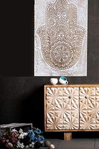 Orientalische Boho Deko Wanddeko Hand der Fatima 60cm groß XL | Orientalische Deko Wandbild Wanpannel in Weiß als Wohnzimmer Aesthetic Deko Wanddekoration | Dekoration im Schlafzimmer oder Flur von Marrakesch Orient & Mediterran Interior