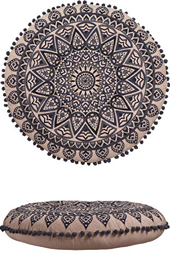 Orientalische Kissen Bodenkissen Bunt aus Baumwolle ø 55cm inklusive Füllung | Marokkanisches Sitzkissen Sitzpouf Aziza schwarz Rund | Orientalisches rundes Yogakissen Meditationskissen bestickt von Marrakesch Orient & Mediterran Interior