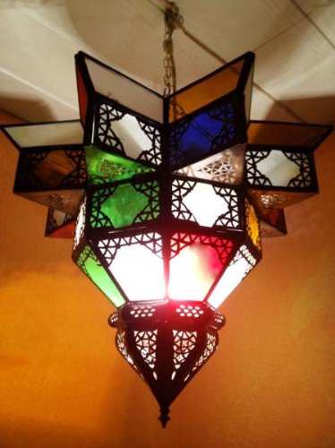 Orientalische Lampe Pendelleuchte Bunt Noha 43cm E27 Lampenfassung | Marokkanische Design Hängeleuchte Leuchte aus Marokko | Orient Lampen für Wohnzimmer Küche oder Hängend über den Esstisch von Marrakesch Orient & Mediterran Interior