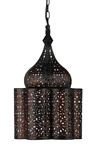 Orientalische Lampe Pendelleuchte Feryal Schwarz 37cm E27 Lampenfassung | Marokkanische Design Hängeleuchte Leuchte aus Marokko | Orient Lampen für Wohnzimmer Küche oder Hängend über den Esstisch von Marrakesch Orient & Mediterran Interior