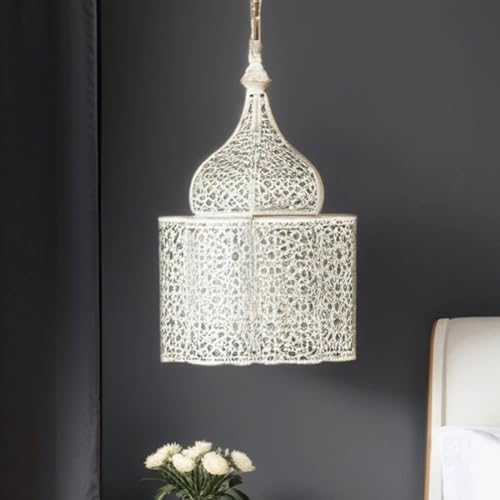 Orientalische Lampe Pendelleuchte Feryal Weiss 37cm E27 Lampenfassung | Marokkanische Design Hängeleuchte Leuchte aus Marokko | Orient Lampen für Wohnzimmer Küche oder Hängend über den Esstisch von Marrakesch Orient & Mediterran Interior