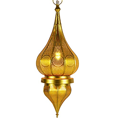 Orientalische Lampe Pendelleuchte Gold Fayna 55cm E27 Lampenfassung | Marokkanische Design Hängeleuchte Leuchte aus Marokko | Orient Lampen für Wohnzimmer Küche oder Hängend über den Esstisch von Marrakesch Orient & Mediterran Interior