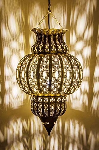 Orientalische Lampe Pendelleuchte Gold Isfahan 50cm E27 Lampenfassung | Marokkanische Design Hängeleuchte Leuchte aus Marokko | Orient Lampen für Wohnzimmer, Küche oder Hängend über den Esstisch von Marrakesch Orient & Mediterran Interior