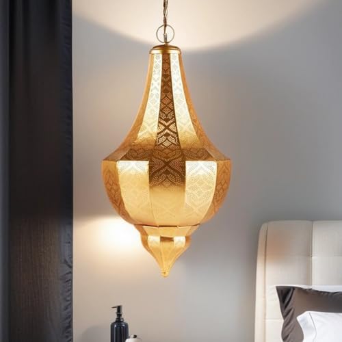 Orientalische Lampe Pendelleuchte Gold Kanita 50cm E27 Lampenfassung | Marokkanische Design Hängeleuchte Leuchte aus Marokko | Orient Lampen für Wohnzimmer Küche oder Hängend über den Esstisch von Marrakesch Orient & Mediterran Interior