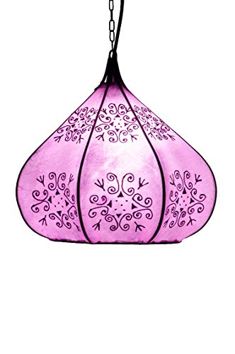 Orientalische Lampe Pendelleuchte Hängeleuchte Kabir Lila 35cm Groß | Marokkanische Lederlampe Hennalampe Leuchte mit Henna | Orient Lampen für Wohnzimmer Küche oder Hängend über den Esstisch von Marrakesch Orient & Mediterran Interior