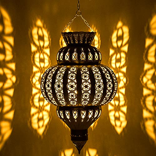 Orientalische Lampe Pendelleuchte Harima Gold 60cm E27 Lampenfassung | Marokkanische Design Hängeleuchte Leuchte aus Marokko | Orient Lampen für Wohnzimmer, Küche oder Hängend über den Esstisch von Marrakesch Orient & Mediterran Interior