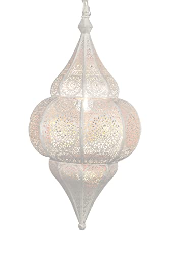 Orientalische Lampe Pendelleuchte Lunar Weiss 40cm E27 Lampenfassung | Marokkanische Ramadan Hängeleuchte Leuchte aus Marokko | Orient Lampen für Wohnzimmer Küche oder Hängend über den Esstisch von Marrakesch Orient & Mediterran Interior
