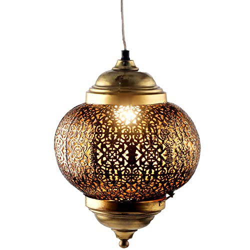 Orientalische Lampe Pendelleuchte Mali Gold Antik 32cm E27 Lampenfassung | Marokkanische Design Hängeleuchte Leuchte aus Marokko | Orient Lampen für Wohnzimmer Küche oder Hängend über den Esstisch von Marrakesch Orient & Mediterran Interior