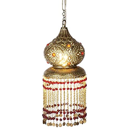 Orientalische Lampe Pendelleuchte Messing Ghadir Rot 40cm E27 Lampenfassung | Marokkanische Design Hängeleuchte Leuchte aus Marokko | Orient Lampen für Wohnzimmer Küche oder Hängend über den Esstisch von Marrakesch Orient & Mediterran Interior