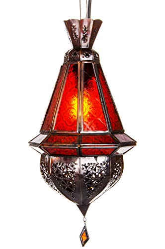 Orientalische Lampe Pendelleuchte Rot Moulay 45cm E14 Lampenfassung | Marokkanische Design Hängeleuchte Leuchte aus Marokko | Orient Lampen für Wohnzimmer Küche oder Hängend über den Esstisch von Marrakesch Orient & Mediterran Interior