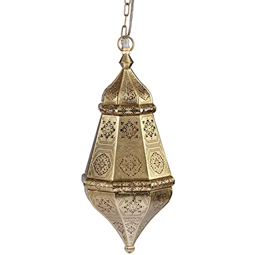 Orientalische Lampe Pendelleuchte Salma Gold 40cm E27 Lampenfassung | Marokkanische Design Hängeleuchte Leuchte aus Marokko | Orient Lampen für Wohnzimmer Küche oder Hängend über den Esstisch von Marrakesch Orient & Mediterran Interior