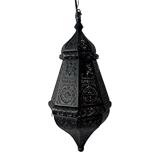 Orientalische Lampe Pendelleuchte Salma Schwarz 40cm E27 Lampenfassung | Marokkanische Design Hängeleuchte Leuchte aus Marokko | Orient Lampen für Wohnzimmer Küche oder Hängend über den Esstisch von Marrakesch Orient & Mediterran Interior