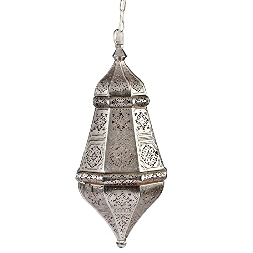 Orientalische Lampe Pendelleuchte Salma Silber 40cm E27 Lampenfassung | Marokkanische Design Hängeleuchte Leuchte aus Marokko | Orient Lampen für Wohnzimmer Küche oder Hängend über den Esstisch von Marrakesch Orient & Mediterran Interior