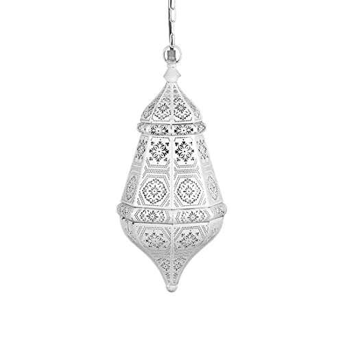 Orientalische Lampe Pendelleuchte Salma Weiss 40cm E27 Lampenfassung | Marokkanische Design Hängeleuchte Leuchte aus Marokko | Orient Lampen für Wohnzimmer Küche oder Hängend über den Esstisch von Marrakesch Orient & Mediterran Interior