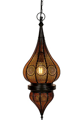 Orientalische Lampe Pendelleuchte Schwarz Fayna 55cm E27 Lampenfassung | Marokkanische Design Hängeleuchte Leuchte aus Marokko | Orient Lampen für Wohnzimmer Küche oder Hängend über den Esstisch von Marrakesch Orient & Mediterran Interior