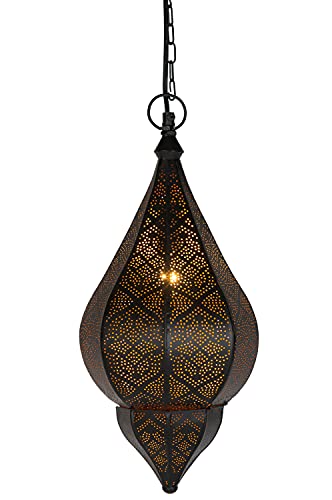 Orientalische Lampe Pendelleuchte Schwarz Kihana 40cm E14 Lampenfassung | Marokkanische Design Hängeleuchte Leuchte aus Marokko | Orient Lampen für Wohnzimmer Küche oder Hängend über den Esstisch von Marrakesch Orient & Mediterran Interior