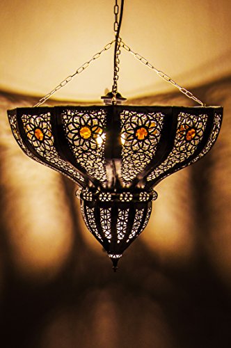Orientalische Lampe Pendelleuchte Silber Cal 45cm E27 Lampenfassung | Marokkanische Design Hängeleuchte Leuchte aus Marokko | Orient Lampen für Wohnzimmer, Küche oder Hängend über den Esstisch von Marrakesch Orient & Mediterran Interior