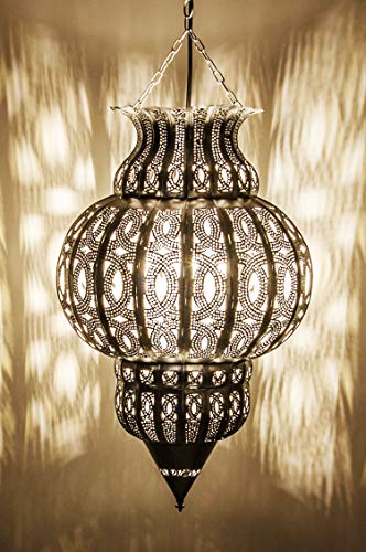 Orientalische Lampe Pendelleuchte Silber Isfahan 50cm E27 Lampenfassung | Marokkanische Design Hängeleuchte Leuchte aus Marokko | Orient Lampen für Wohnzimmer, Küche oder Hängend über den Esstisch von Marrakesch Orient & Mediterran Interior