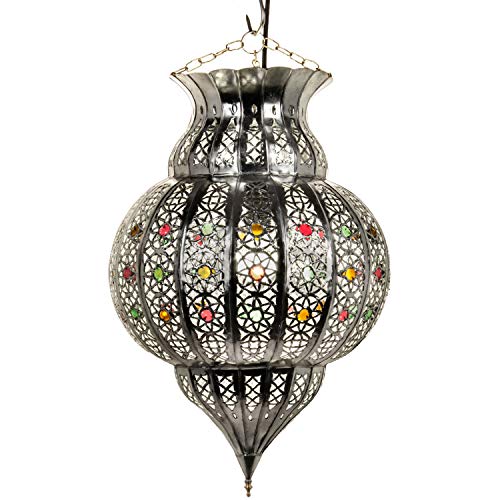 Orientalische Lampe Pendelleuchte Silber Jilan 42cm E27 Lampenfassung | Marokkanische Design Hängeleuchte Leuchte aus Marokko | Orient Lampen für Wohnzimmer, Küche oder Hängend über den Esstisch von Marrakesch Orient & Mediterran Interior