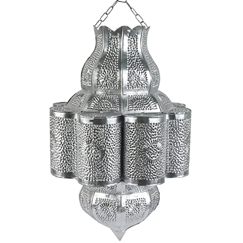 Orientalische Lampe Pendelleuchte Silberfarben Harun E27 Lampenfassung | Marokkanische Design Hängeleuchte Leuchte aus Marokko | Orient Lampen für Wohnzimmer, Küche oder Hängend über den Esstisch von Marrakesch Orient & Mediterran Interior