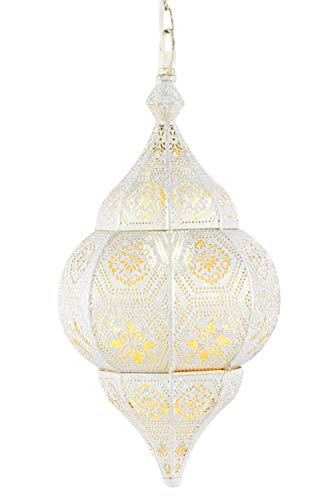 Orientalische Lampe Pendelleuchte Weiss Layan 40cm E14 Lampenfassung | Marokkanische Design Hängeleuchte Leuchte aus Marokko | Orient Lampen für Wohnzimmer Küche oder Hängend über den Esstisch von Marrakesch Orient & Mediterran Interior