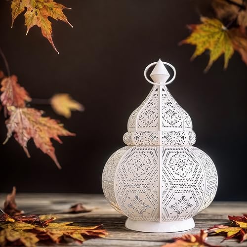 Orientalische Laterne aus Metall Maha Weiss 28cm | orientalisches Marokkanisches Windlicht Gartenwindlicht | Marokkanische Metalllaterne für draußen als Gartenlaterne, oder Innen als Tischlaterne von Marrakesch Orient & Mediterran Interior